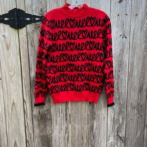 ELLE Scribble Heart Sangria Punch Sweater Women’s Small NWT NEW